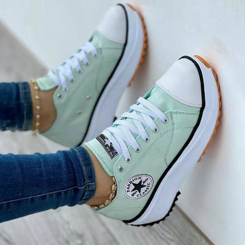 Flat Lace-Up Canvas Sneakers Casual Women Sport Shoes