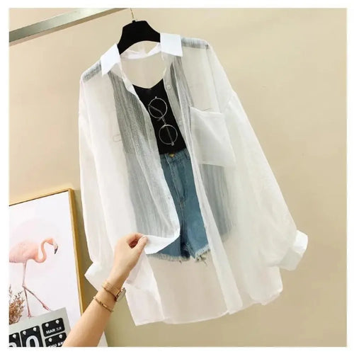 Summer Sunscreen Chiffon Blouse Elegant Korean Style
