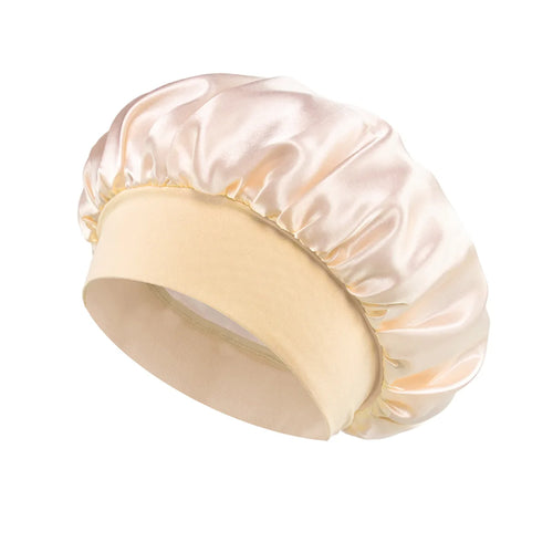Womens Satin Bonnet Wide-Brim Night Sleeping Cap