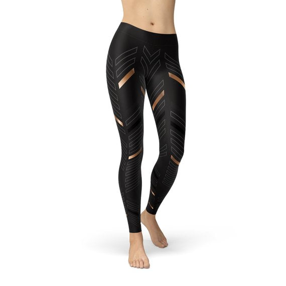 Womens Black Sports Leggings Stylish Striped Workout Pants