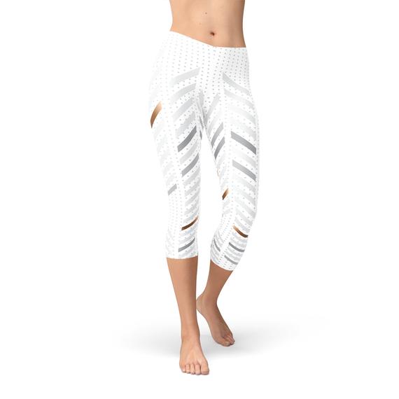 Womens White Stripes Capri Leggings Stylish & Comfy