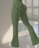 High Waist Yoga Fitness Flared Pants With Pockets
