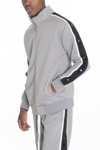 Snap Button Track Jacket Grey Casual Stylish