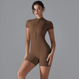 Womens Yoga Jumpsuit One-Piece Short Sleeve Gym