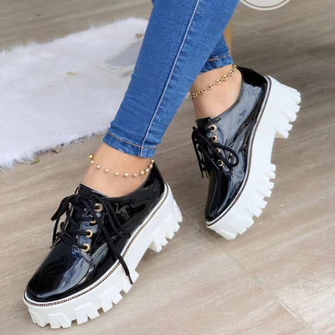 Womens Thick Heel Platform Oxford Shoes Multi-Color