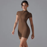 Womens Yoga Jumpsuit One-Piece Short Sleeve Gym