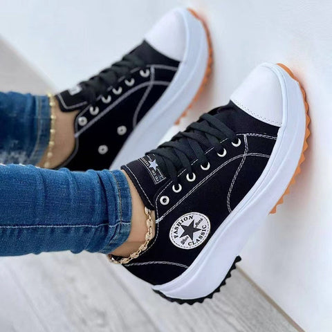 Flat Lace-Up Canvas Sneakers Casual Women Sport Shoes
