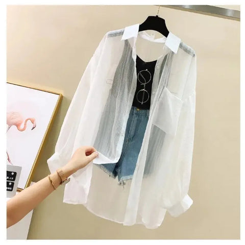 Summer Sunscreen Chiffon Blouse Elegant Korean Style