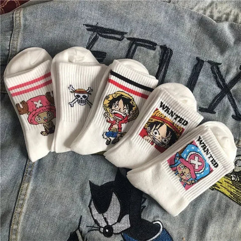5Pair Anime One Piece Cotton Socks Luffy Chopper