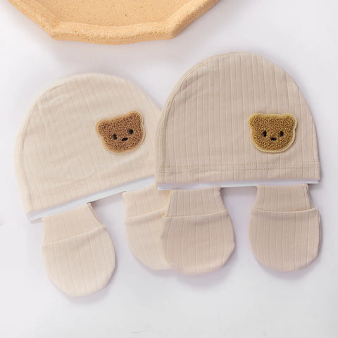3Pcs Cotton Newborn Set Hats Mittens Foot Covers