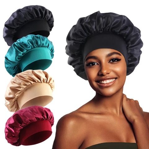 Womens Satin Bonnet Wide-Brim Night Sleeping Cap
