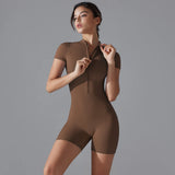 Womens Yoga Jumpsuit One-Piece Short Sleeve Gym