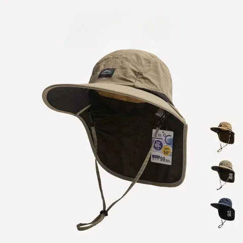 Summer Wide Brim Bucket Hat with Neck Protection