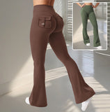 High Waist Yoga Fitness Flared Pants With Pockets