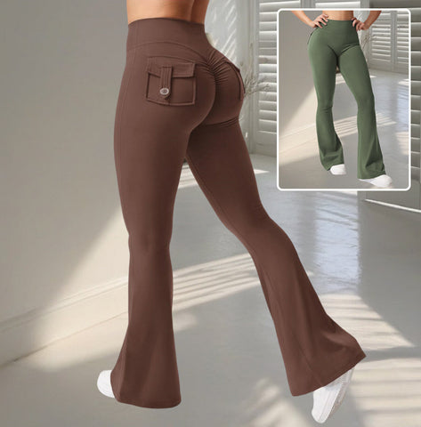 High Waist Yoga Fitness Flared Pants With Pockets
