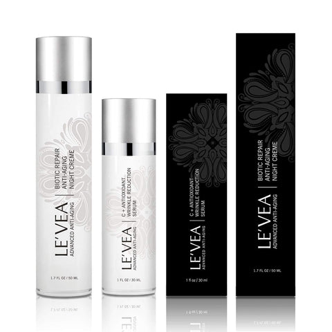 LE'VEA Age Perfect 2pc Anti-Aging Treatment featuring night cream and antioxidant serum.