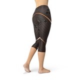 Womens Striped Brown Sports Capri Leggings