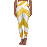 Womens High-Waist Fitness Yoga Leggings Yellow White
