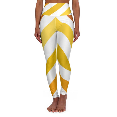 Womens High-Waist Fitness Yoga Leggings Yellow White