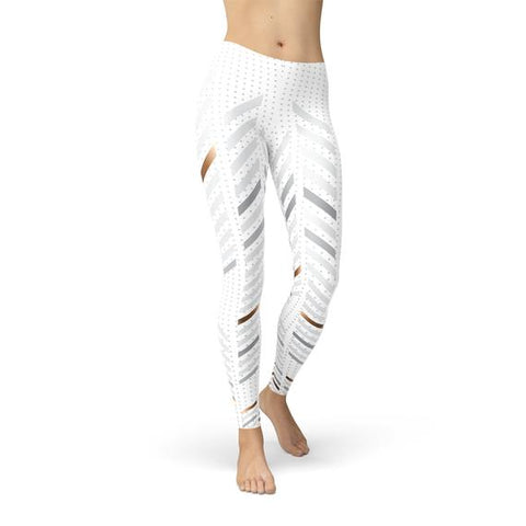Womens White Stripes Leggings Stylish Workout Pants