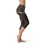 Womens Striped Brown Sports Capri Leggings