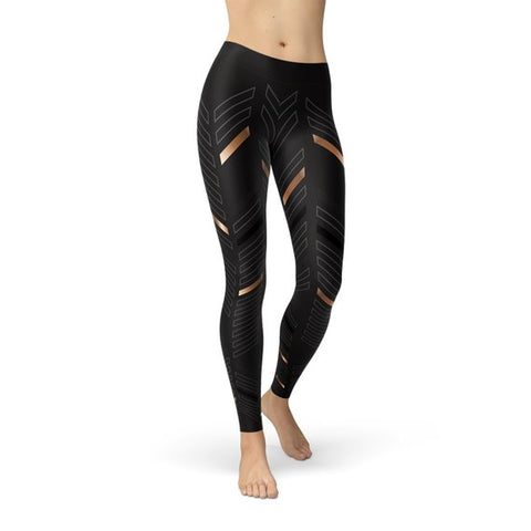 Womens Black Sports Leggings Stylish Striped Workout Pants
