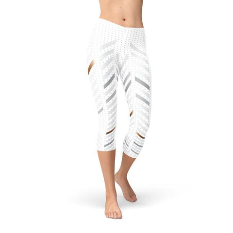 Womens White Stripes Capri Leggings  Stylish & Comfy