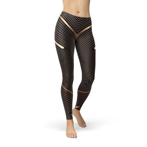 Womens Brown Striped Sports Leggings Stylish Comfortable